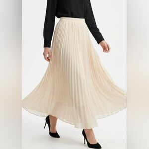 Miracle Pleated A-Line Maxi Skirt in Light Beige